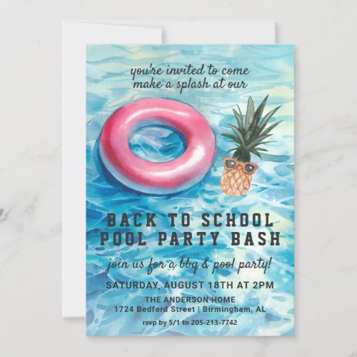 Back to School Pool Party BBQ Invitation
