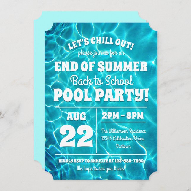 Back to School Pool Party Celebration Invitation (Front/Back)