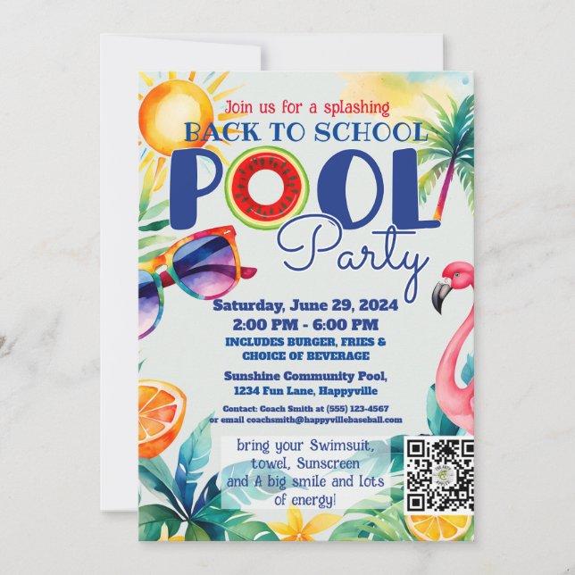 back to school Pool party class friends birthday Invitation (Front)