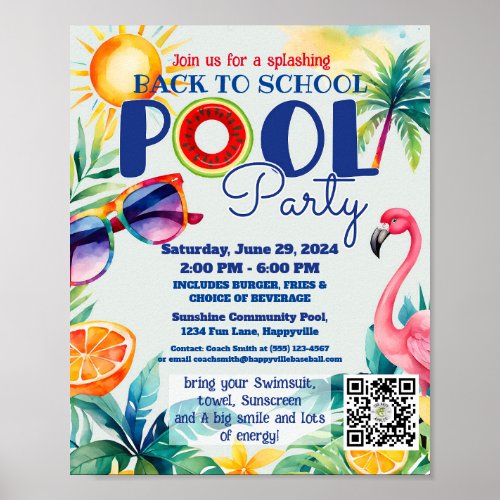 back to school Pool party class friends birthday Poster