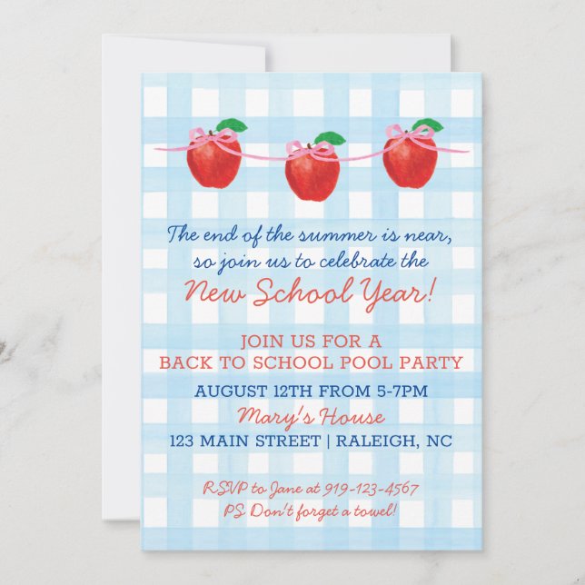 Back To School Pool Party Invitation (Front)