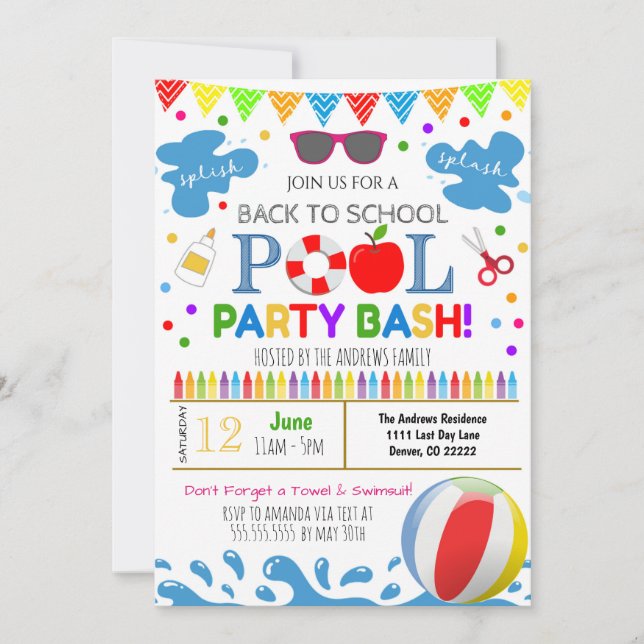 Back to School Pool Party Invitation (Front)