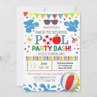 Back to School Pool Party Invitation