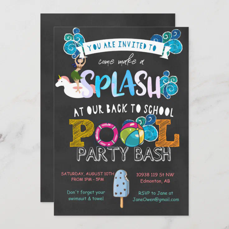 Back To School Pool Party Invitation Zazzle