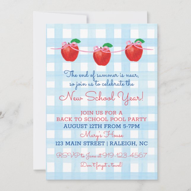 Back To School Pool Party Invitation (Front)