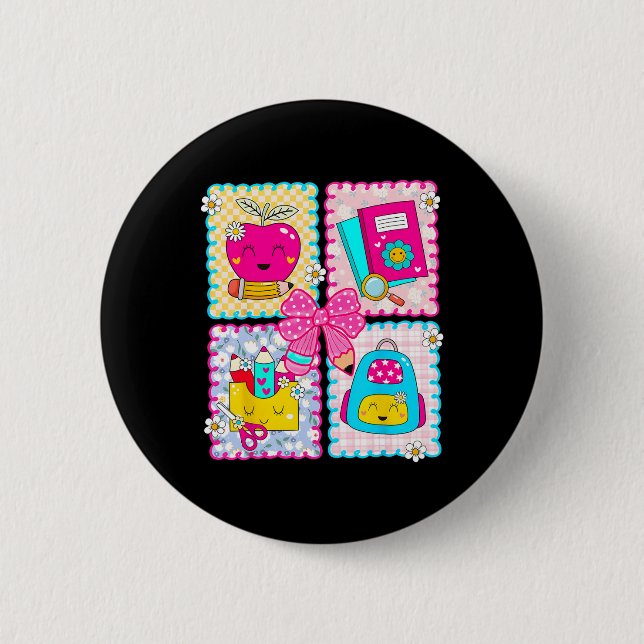 Back To School Preppy Coquette Pencil Bow Teacher  Button (Front)