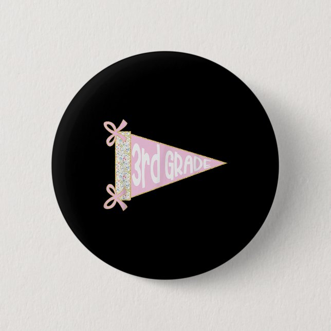 Back To School Preppy Pennant Flag Third Grade Coq Button (Front)