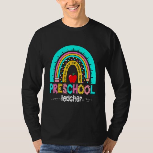 Back To School Preschool Teacher Leopard Rainbow F T_Shirt