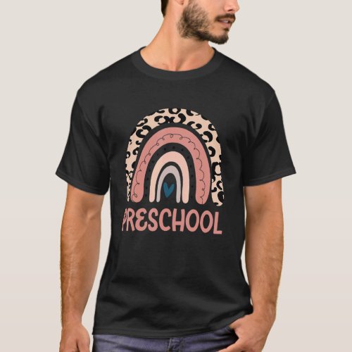 Back To School Preschool Teacher Leopard Rainbow W T_Shirt