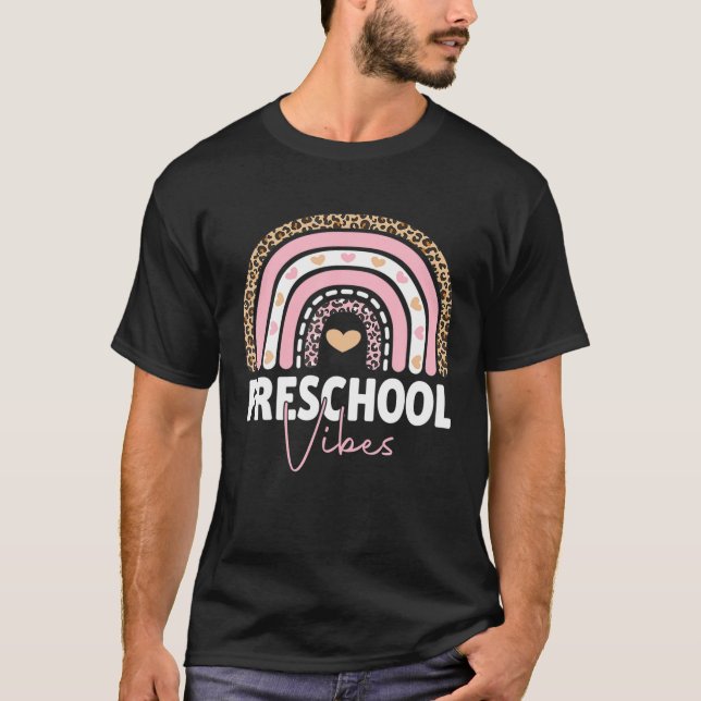 Back To School Preschool Vibes Rainbow Leopard Tea T-Shirt (Front)