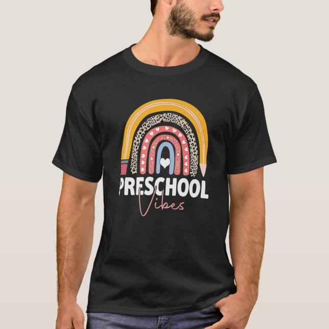 Back To School Preschool Vibes Rainbow Leopard Tea T-Shirt (Front)