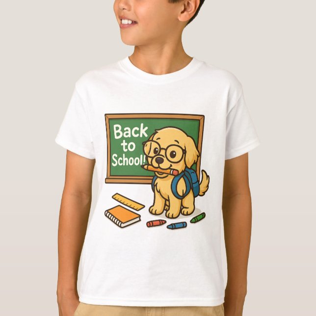 Back to School Pup – Cute Golden Retriever T-Shirt (Front)