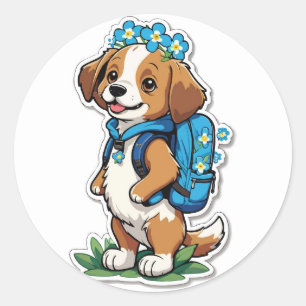 Back to School Puppy - A Forget-Me-Not Friend Classic Round Sticker