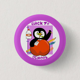 Back to School Purple Penguin Button