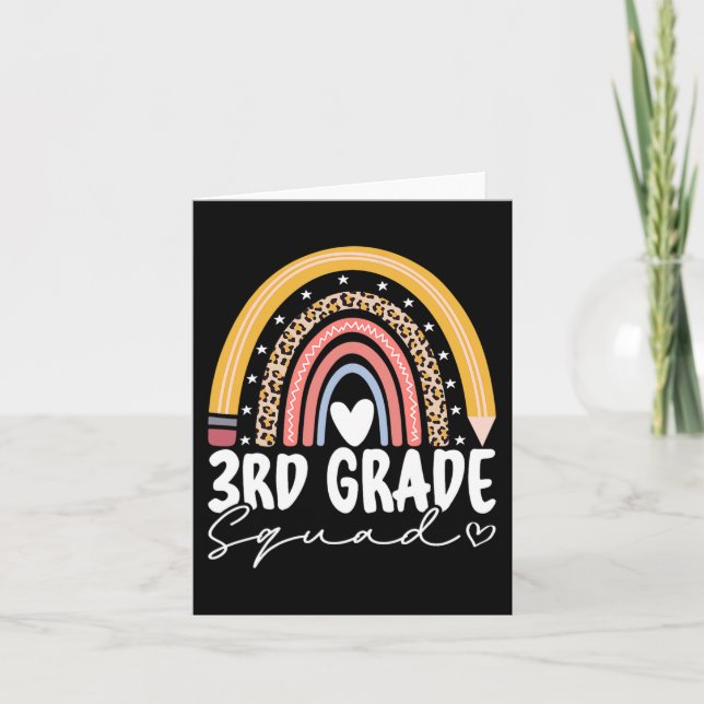 Back To School Rainbow 3rd Third Grade Squad Teach Card (Front)