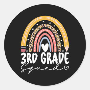 Back To School Rainbow 3rd Third Grade Squad Teach Classic Round Sticker
