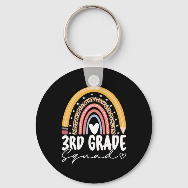 Back To School Rainbow 3rd Third Grade Squad Teach Keychain (Front)
