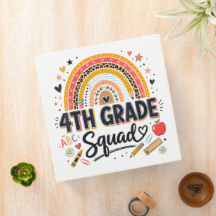 Back to School Rainbow 4th Fourth Grade Squad 3 Ring Binder