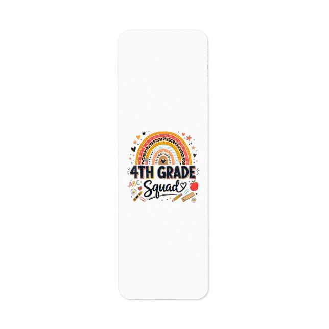Back to School Rainbow 4th Fourth Grade Squad Label (Front)