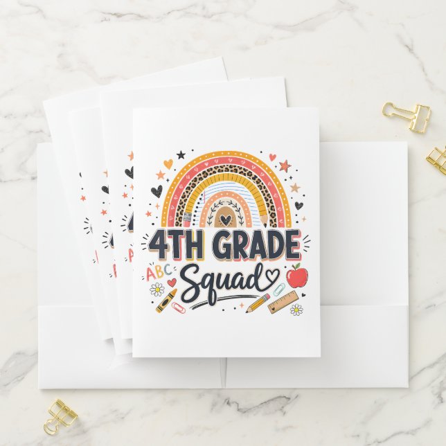 Back to School Rainbow 4th Fourth Grade Squad Pocket Folder (In Situ)