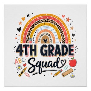 Back to School Rainbow 4th Fourth Grade Squad Poster