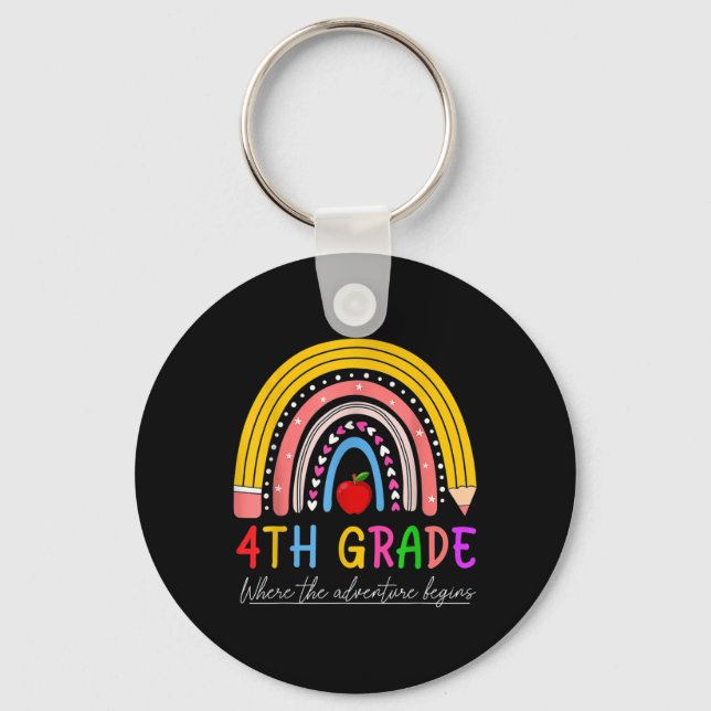 Back To School Rainbow 4th Grade Where The Adventu Keychain (Front)