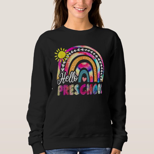 Back To School Rainbow Boho Tie Dye Teacher Hello  Sweatshirt (Front)