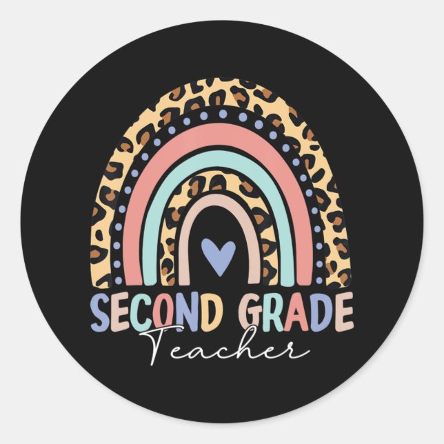 Back To School Rainbow Leopard Second Grade Teache Classic Round Sticker (Front)