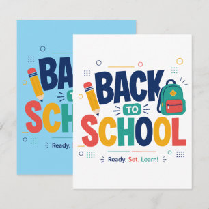 Back To School Ready Set Learn Cute Colorful Desig Note Card
