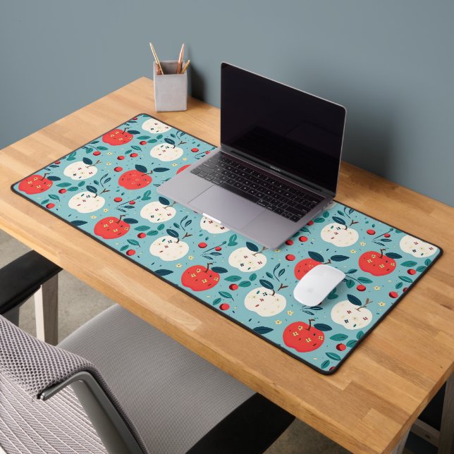 Back to school red and white apples pattern desk mat (Office 2)