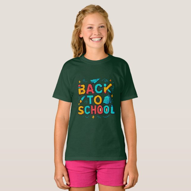 Back to School Retro 8-Bit Gamer Typography Design T-Shirt (Front Full)