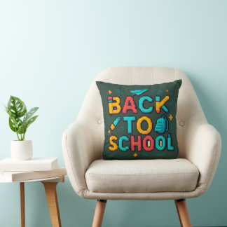 Back to School Retro 8-Bit Gamer Typography Design Throw Pillow