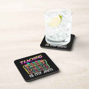Back to School Retro Teaching is My Jam 80s Beverage Coaster