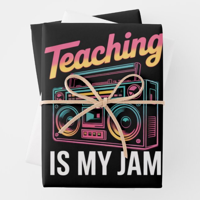Back to School Retro Teaching is My Jam 80s  Wrapping Paper Sheets (In situ)
