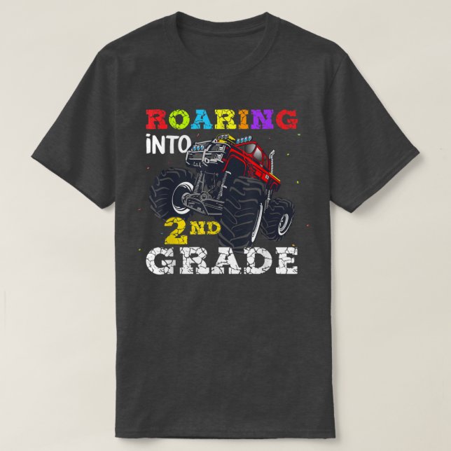 Back To School Roaring Into 2nd Grade Monster Truc T-Shirt (Design Front)