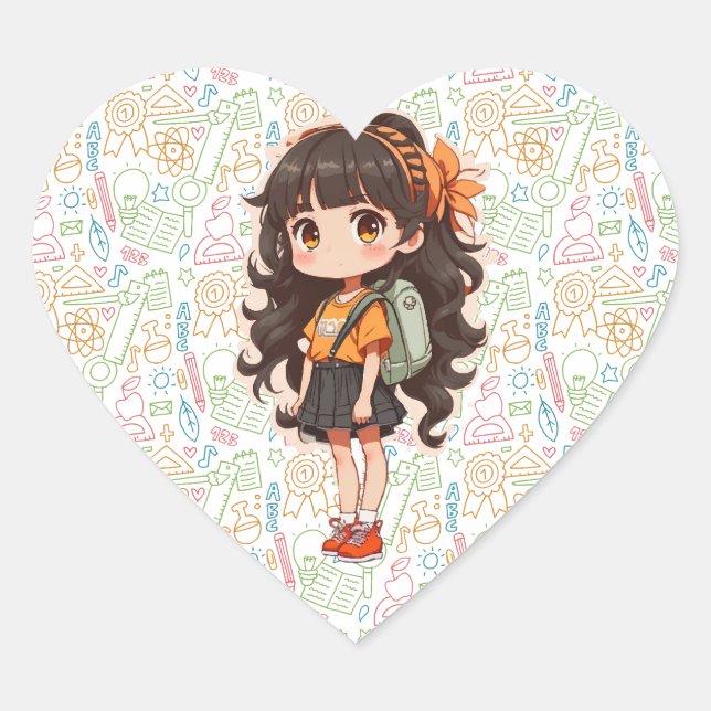 Back to school. School Girl  Heart Sticker (Front)