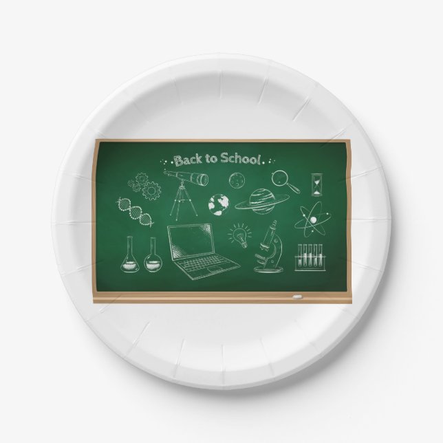 Back to School Science Chalkboard Education  Paper Plates (Front)