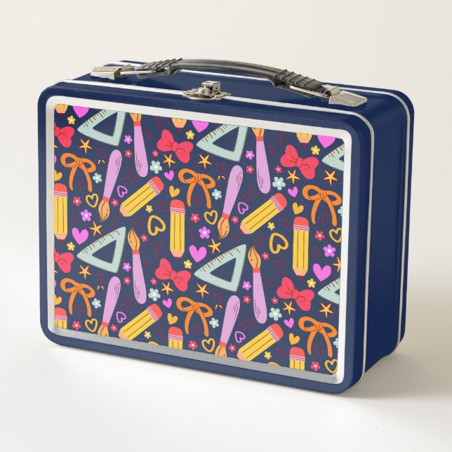 Back to School Seamless Pattern Metal Lunch Box (Front)
