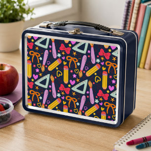 Back to School Seamless Pattern Metal Lunch Box