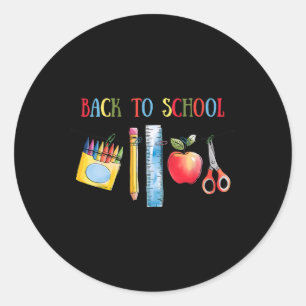 Back To School Shirt Apple Crayons Pencil Ruler Cu Classic Round Sticker