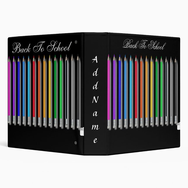 Back To School Smart Cat 3 Ring Binder (A black binder with the words "Back to School" written on the front and back.)