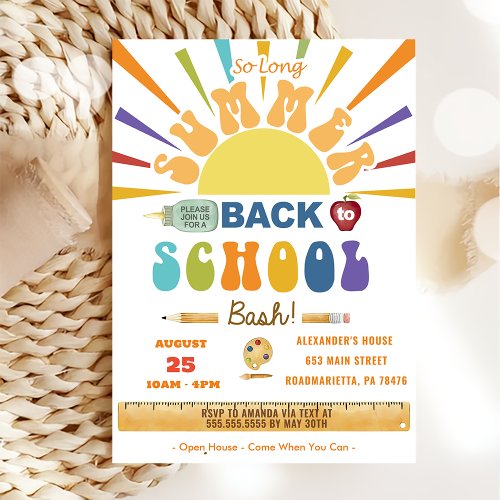 Back To School So Long Summer Back To School Party Invitation