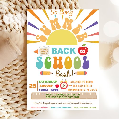 Back To School So Long Summer Back To School Party Invitation