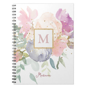 Back To School Soft Pink Floral Gold Glitter Girl Notebook