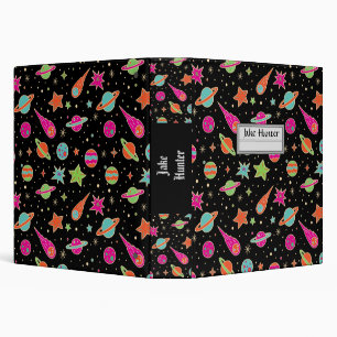 Back To School Space Rocket Pattern Name 3 Ring Binder