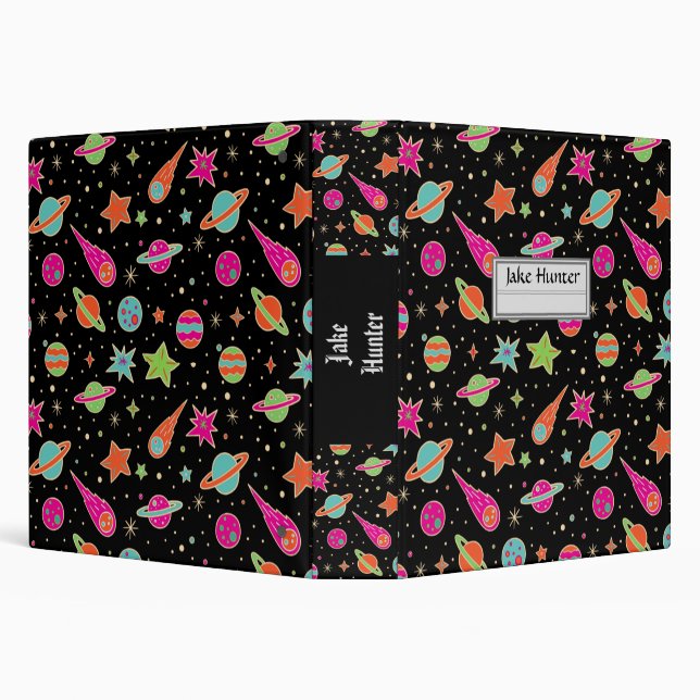 Back To School Space Rocket Pattern Name 3 Ring Binder (Background)