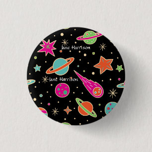 Back To School Space Rocket Pattern Name  Button