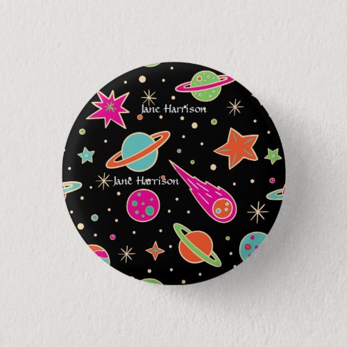 Back To School Space Rocket Pattern Name  Button
