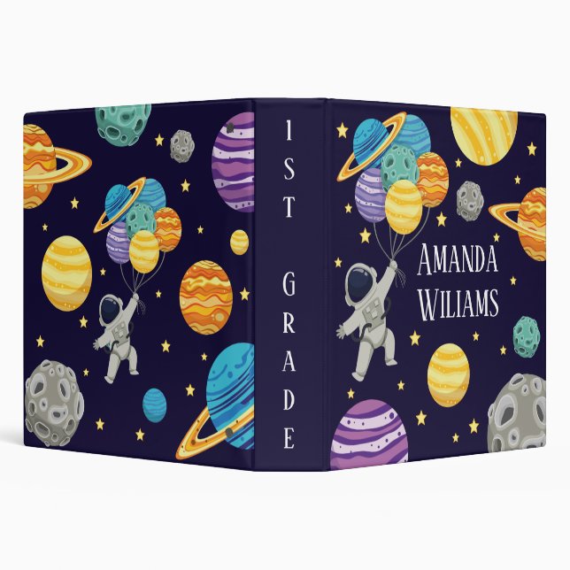 Back to school Space Stars Astronaut Planets Fun 3 Ring Binder (Background)