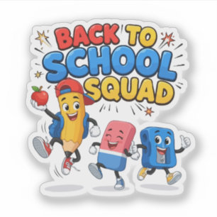 Back to School Squad Cute Pencil Eraser Design Sticker